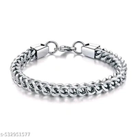 KURM SHOP Stainless Steel Curb Chain Bracelet for Men - Masculine Style Hand Strand | Metal, Brass, Alloy, Silver, Rhodium, Gold-Plated & Platinum Finish Options | Stylish Men's Fashion Jewelry - Mercury, Free Size