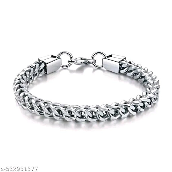 KURM SHOP Stainless Steel Curb Chain Bracelet for Men - Masculine Style Hand Strand | Metal, Brass, Alloy, Silver, Rhodium, Gold-Plated & Platinum Finish Options | Stylish Men's Fashion Jewelry - Mercury, Free Size