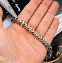 KURM SHOP Stainless Steel Curb Chain Bracelet for Men - Masculine Style Hand Strand | Metal, Brass, Alloy, Silver, Rhodium, Gold-Plated & Platinum Finish Options | Stylish Men's Fashion Jewelry - Mercury, Free Size