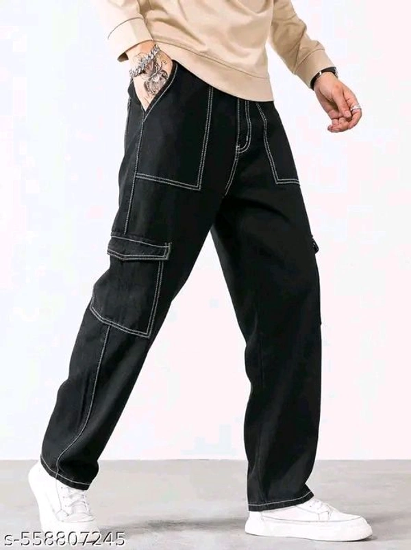 MEN RELAXED FIT MID RISE BLACK JEANS - Black, 32
