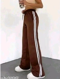 Brown White Strip Pants For Girls - Brown, L