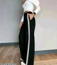 Black Whit Strip Trouser For Girls - Black, L