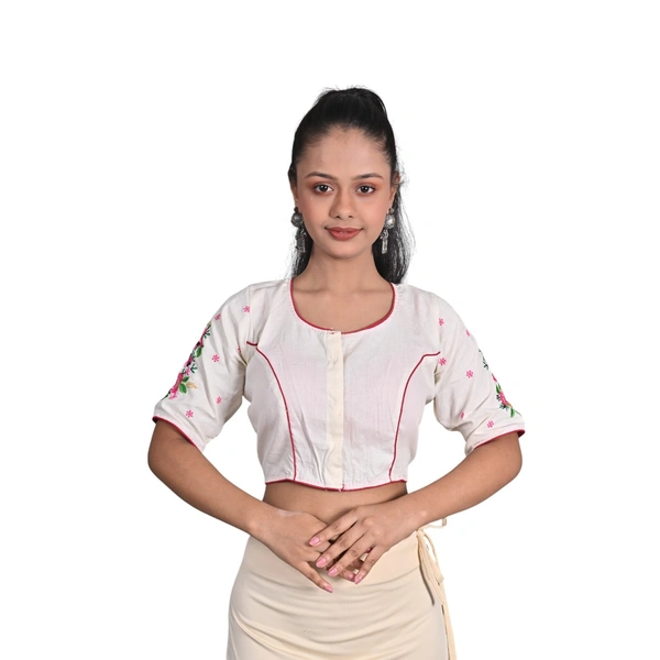 SJ Fashion Hub Cotton Embroidery Blouse White - 26, White