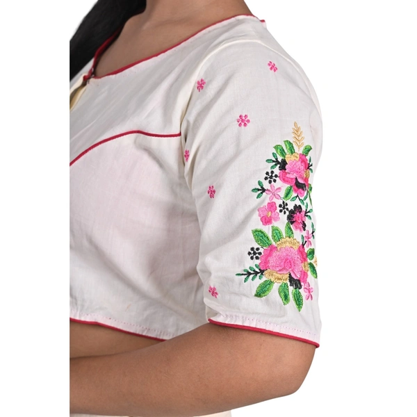 SJ Fashion Hub Cotton Embroidery Blouse White - 26, White