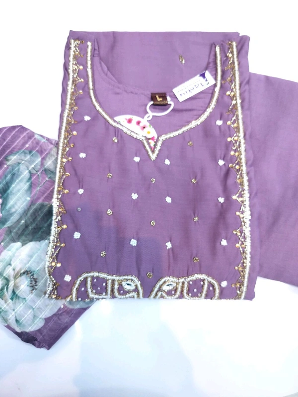 Beautiful Elephant Work Kurti Pant - Lilac, L