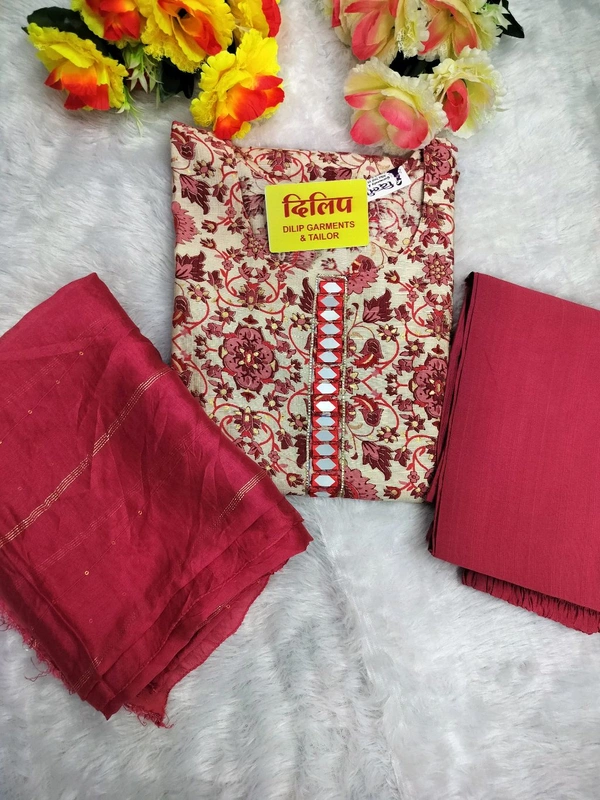 Cream Maroon Beautiful Printed Vetican Kurti Set - Xl