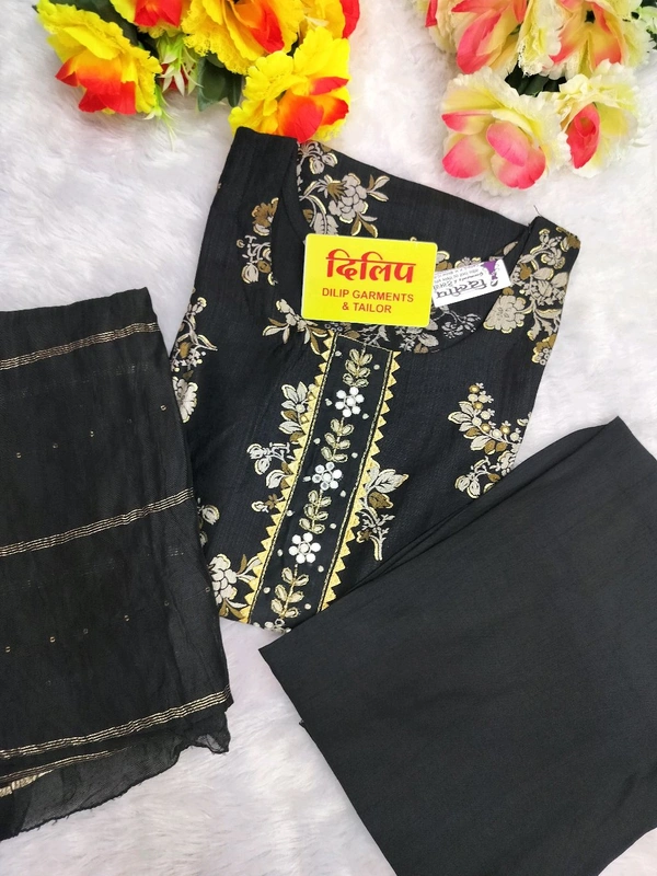 Floral Print Black Vetican Kurti Set  - Black, 2xl
