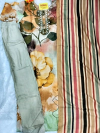 Light Cream Floral Print Handwork Kurti Pant Set  - M