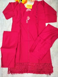 Flower Patch Work Kurti Set - Cerise, 2xl