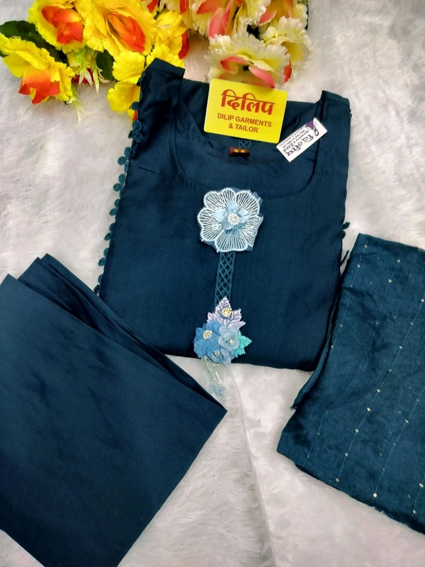 Flower Patch Work Kurti Set - Teal, 2xl