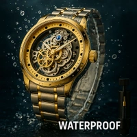 Men's Transparent Dial Quartz Watch Men's Stainless Steel Premium Quality Men's Watch  - Free, Golden Fizz