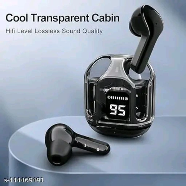 Ultrapods Bluetooth Earbuds With Led Display And Cool Transperant Design  - Black