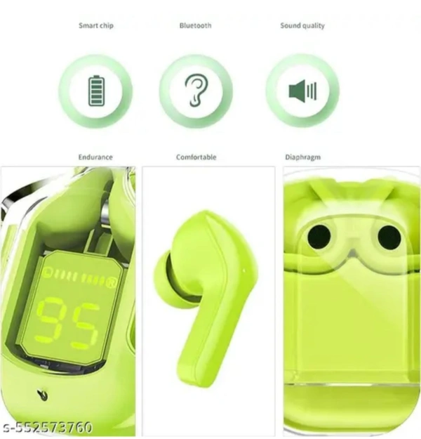 Ultrapods Bluetooth Earbuds With Led Display And Cool Transperant Design  - Green