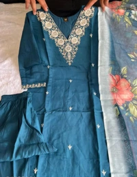 2025 LATEST AND TRENDING EMBROIDARED SILK KURTI PANT DUPATT - Double Pearl Lusta, M