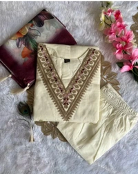 2025 LATEST AND TRENDING EMBROIDARED SILK KURTI PANT DUPATT - Double Pearl Lusta, M
