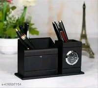 Wonders Pen Stand With Watch Visiting Card & Mobile Holder Multipurpose Wooden