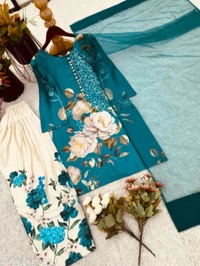 Stylish White Floral Embroidered Silk Suit Set - L