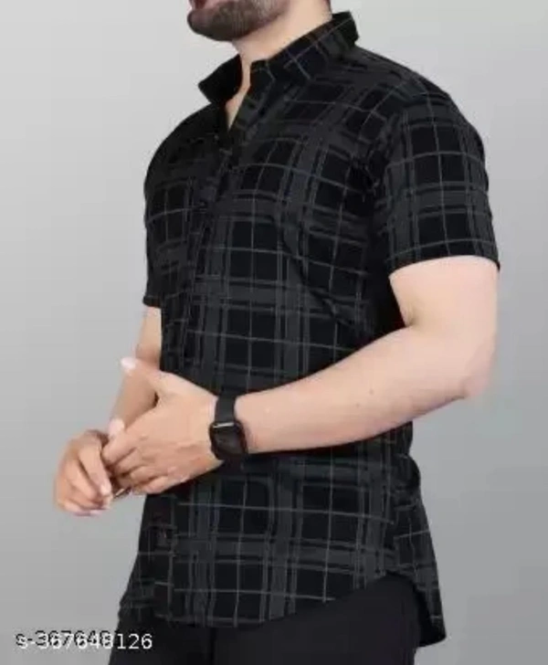 Men's Checked Regular Spread Collar Black Shirts - XL