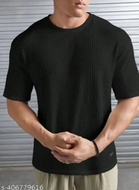 Trendy Premium High Quality Popcorn Round Neck Printed Black Polyester Tshirt - Black, M
