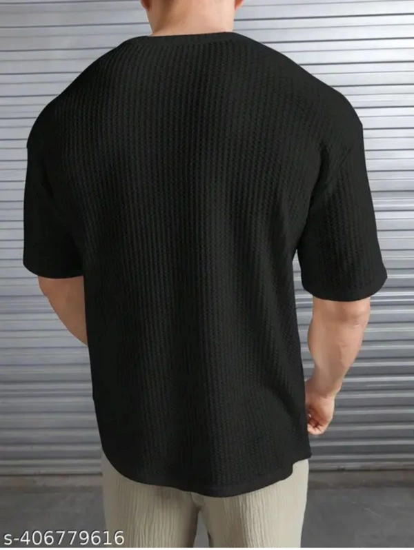 Trendy Premium High Quality Popcorn Round Neck Printed Black Polyester Tshirt - Black, M