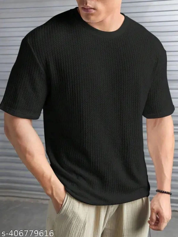 Trendy Premium High Quality Popcorn Round Neck Printed Black Polyester Tshirt - Black, L