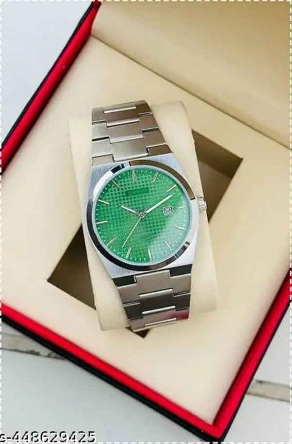 Analog Date Functioning Display Silver Stainless Steel Chain Wrist Watch for Men