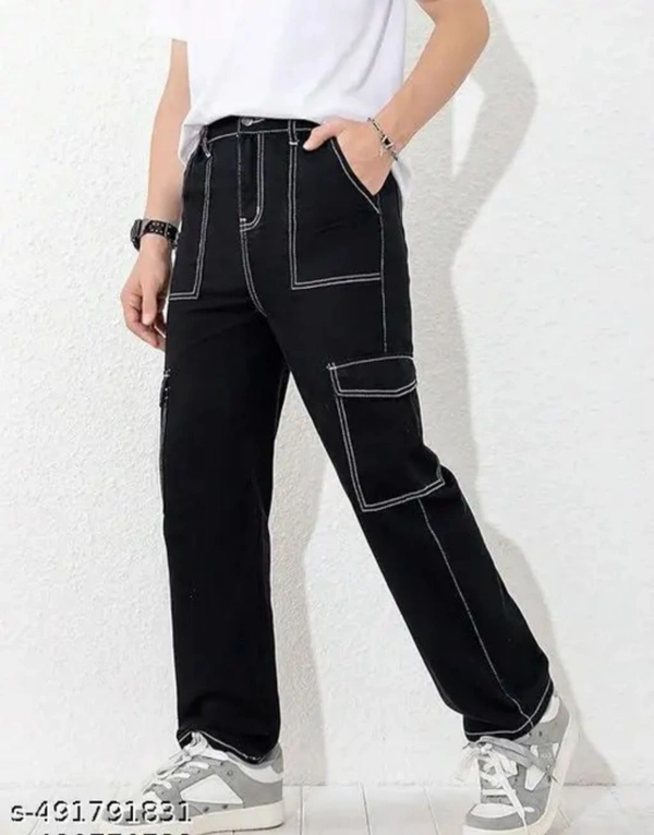 Men Thread Contrast Stitching Jeans/Loose Fit Baggy Style Jeans 6 Pocket Jeans - 26