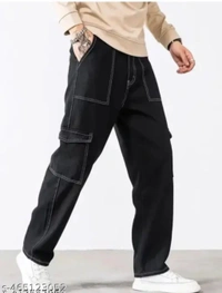 Men Thread Contrast Stitching Jeans/Loose Fit Baggy Style Jeans 6 Pocket Jeans - 26