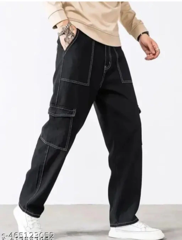 Men Thread Contrast Stitching Jeans/Loose Fit Baggy Style Jeans 6 Pocket Jeans - 26