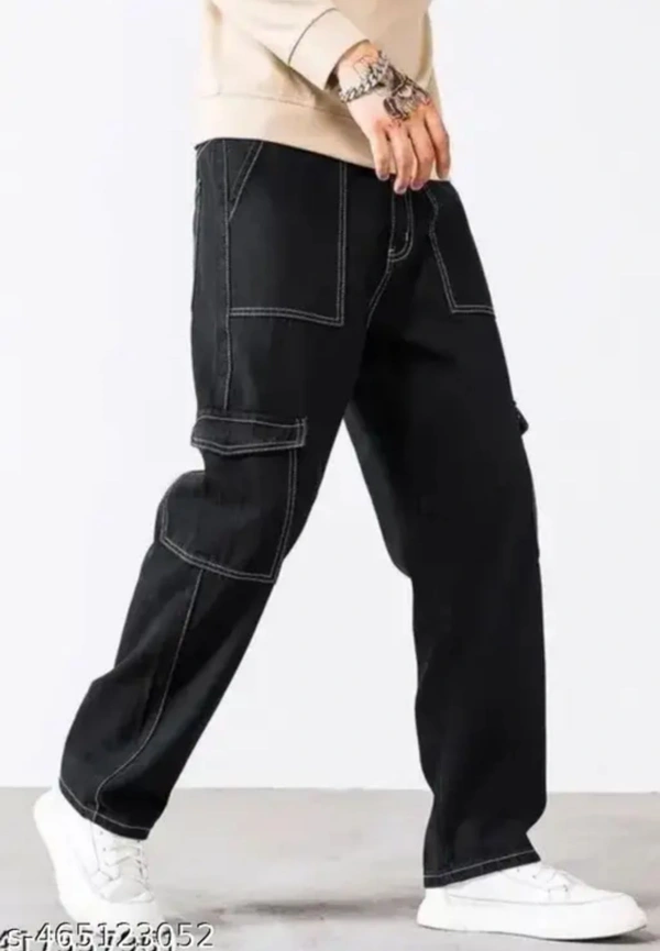 Men Thread Contrast Stitching Jeans/Loose Fit Baggy Style Jeans 6 Pocket Jeans - 26