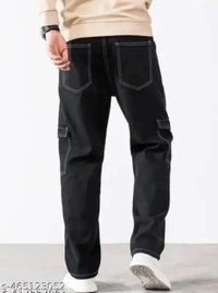 Men Thread Contrast Stitching Jeans/Loose Fit Baggy Style Jeans 6 Pocket Jeans - 26