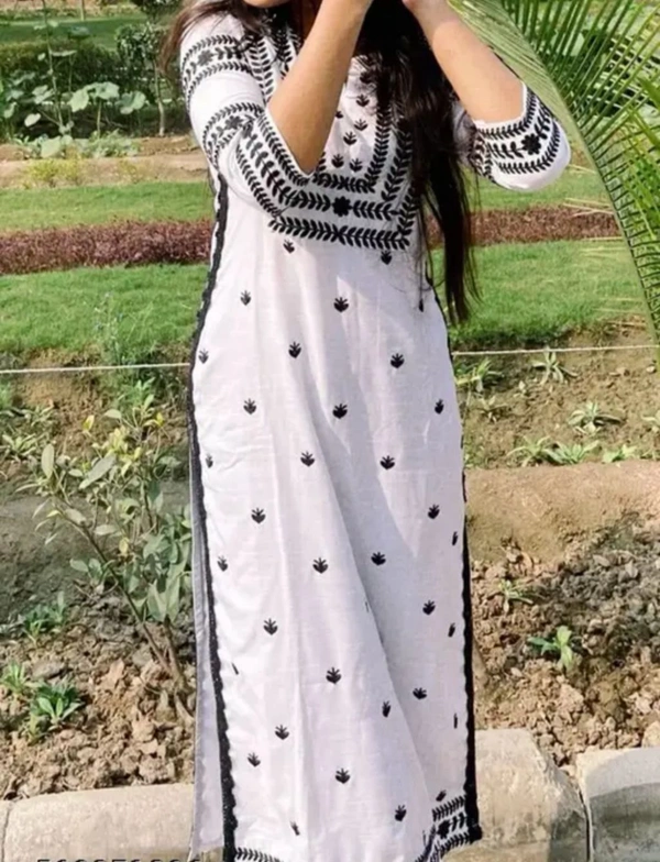 WHITE EMBROIDERY KURTI FOR WOMEN'S - M