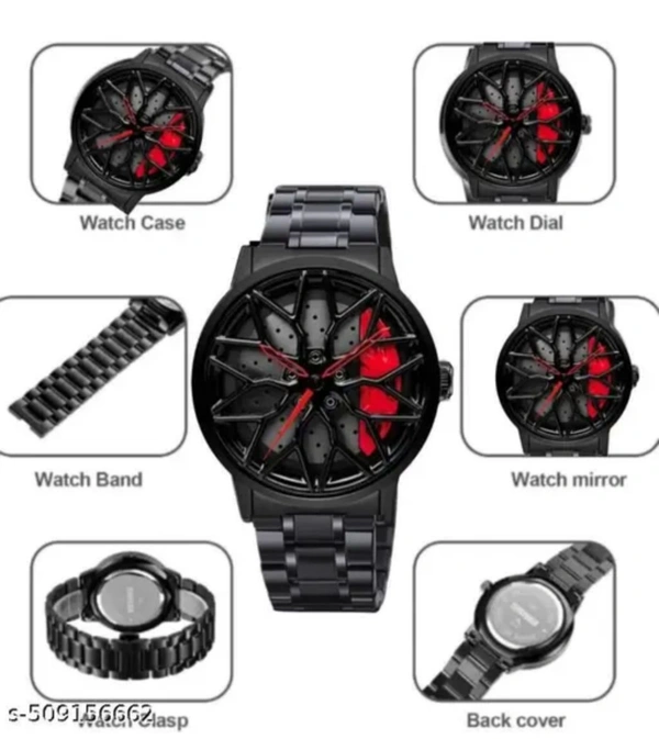 Flipto Watches For Men, Spinning Car Wheel Analog Watch