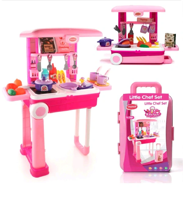 Kids’ Interactive Kitchen Play Set – Lights & Sounds Edition
 - Magenta / Fuchsia, 34 Cm Length  Breadth -23