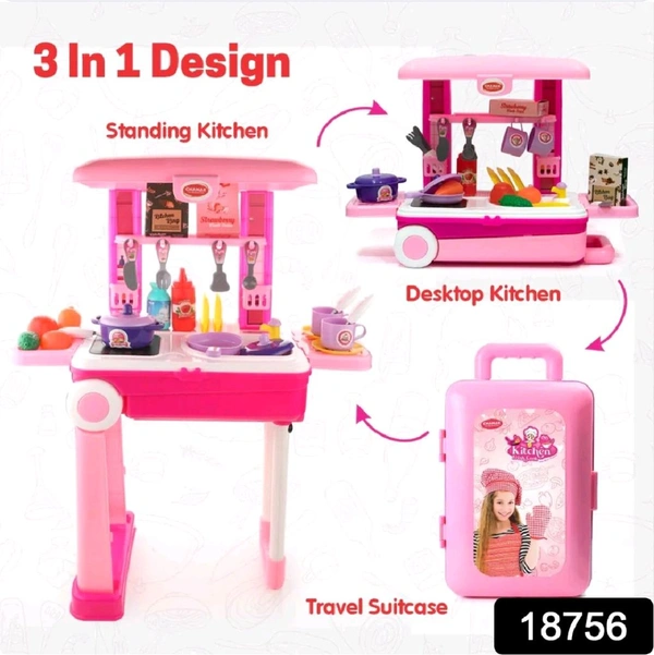 Kids’ Interactive Kitchen Play Set – Lights & Sounds Edition
 - Magenta / Fuchsia, 34 Cm Length  Breadth -23