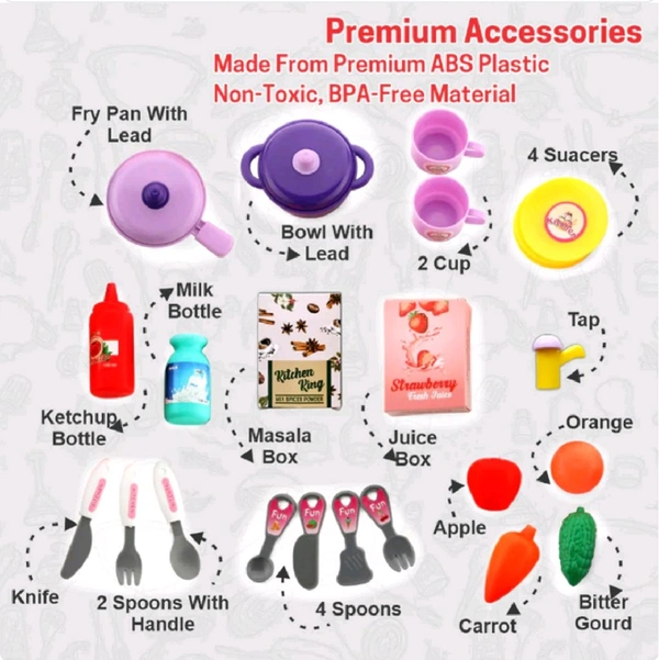 Kids’ Interactive Kitchen Play Set – Lights & Sounds Edition
 - Magenta / Fuchsia, 34 Cm Length  Breadth -23