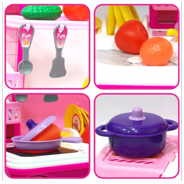 Kids’ Interactive Kitchen Play Set – Lights & Sounds Edition
 - Magenta / Fuchsia, 34 Cm Length  Breadth -23