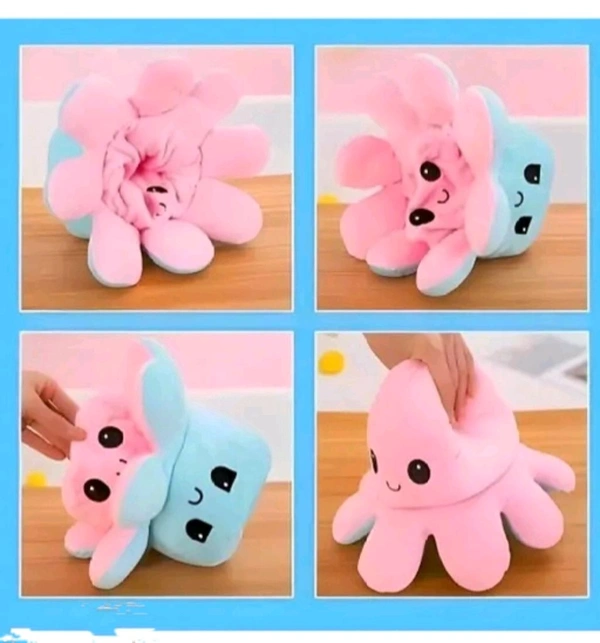 MoodPuff™ Reversible Mini Octopus Plush – 3″ Super-Soft Happy & Angry Face, Multicolor Cute Toy for Kids, Teens & Adults (Random Color)
 - Blush Pink