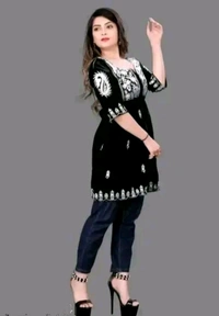 NoirChic™ Black Embroidered Short Kurti Top – Sheer Georgette, Tie-Up Waist, Full Sleeve Partywear for Women & Girls

 - L, Ultramarine