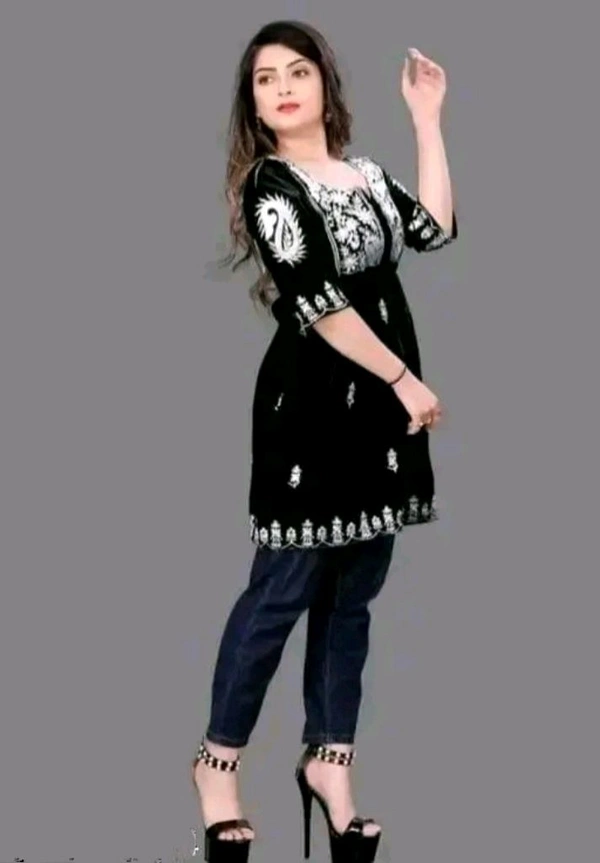 NoirChic™ Black Embroidered Short Kurti Top – Sheer Georgette, Tie-Up Waist, Full Sleeve Partywear for Women & Girls

 - L, Ultramarine