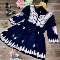 NoirChic™ Black Embroidered Short Kurti Top – Sheer Georgette, Tie-Up Waist, Full Sleeve Partywear for Women & Girls

 - XL, Ultramarine