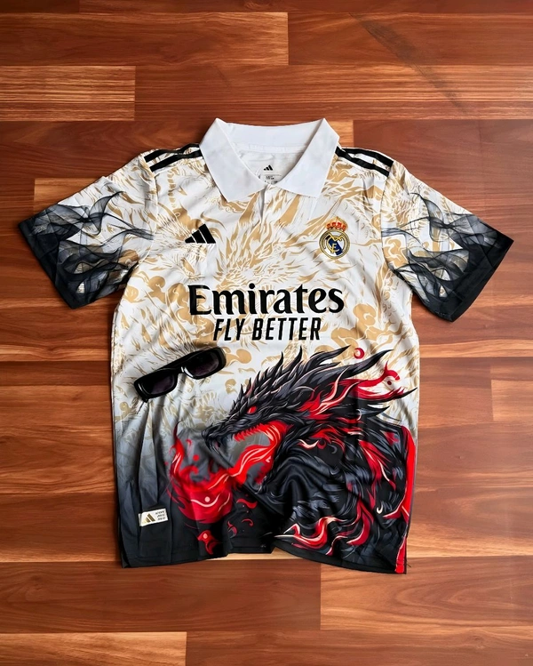 Real Madrid Best Dragon Edition Jersey Red And Black Combination - Red, S