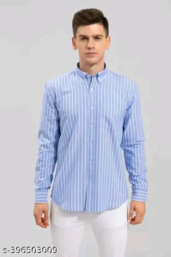 Men Blue Stripe Shirt - Polycotton  - XXXL