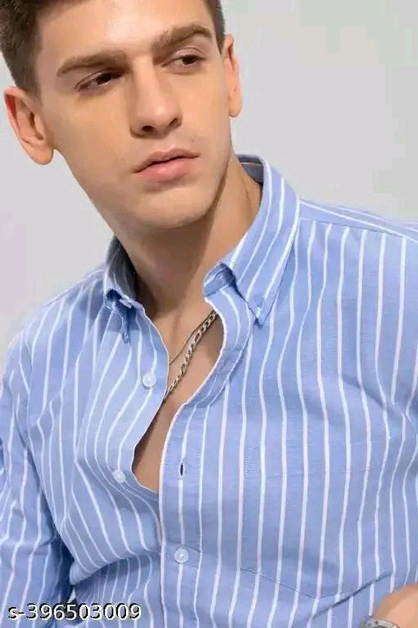 Men Blue Stripe Shirt - Polycotton  - 4XL