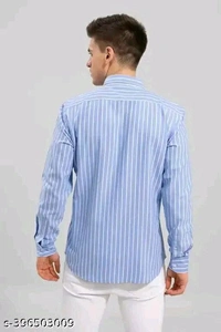 Men Blue Stripe Shirt - Polycotton  - 4XL