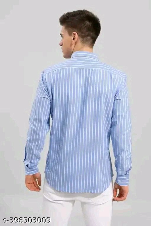 Men Blue Stripe Shirt - Polycotton  - 4XL