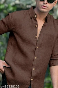 Mens Brown Linen Shirt - M, Morocco Brown