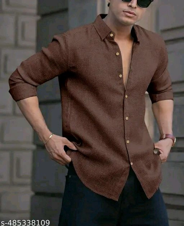 Mens Brown Linen Shirt - L, Morocco Brown