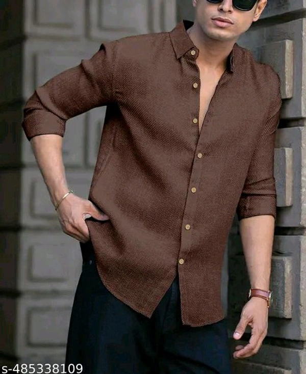 Mens Brown Linen Shirt - L, Morocco Brown