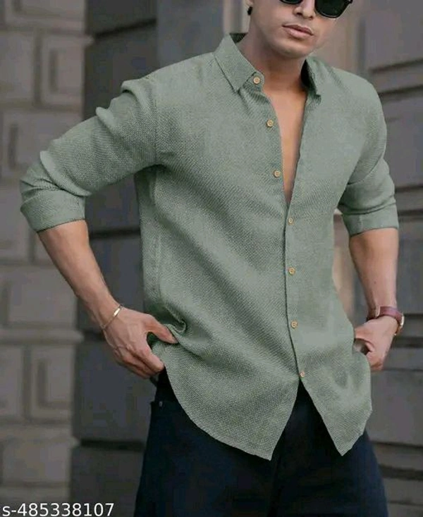 Mens Brown Linen Shirt - M, Mint Green